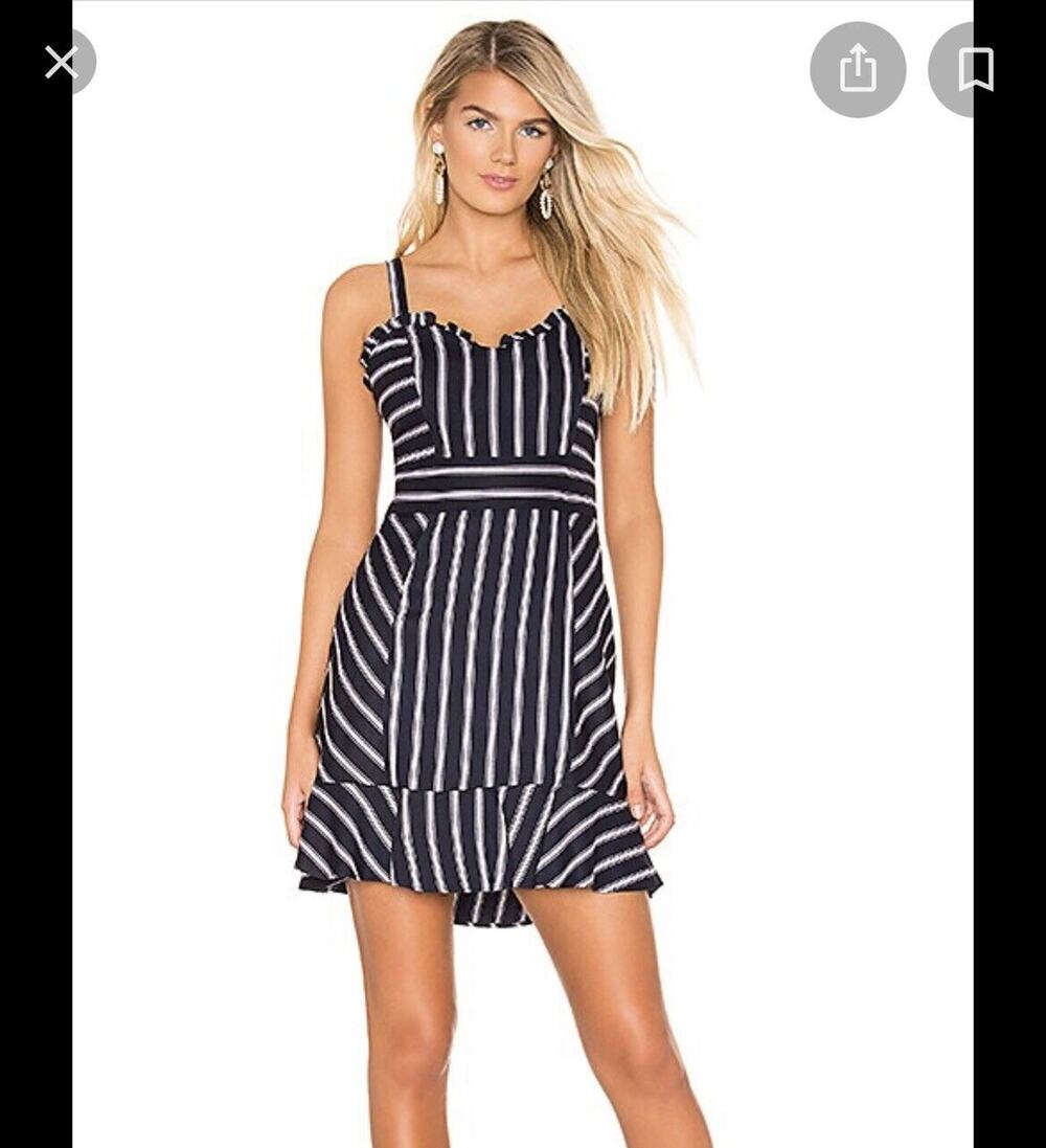 Parker Womens Size 4 Jemima Navy Lavender Ruffle Stripe Sleeveless Mini Dress
